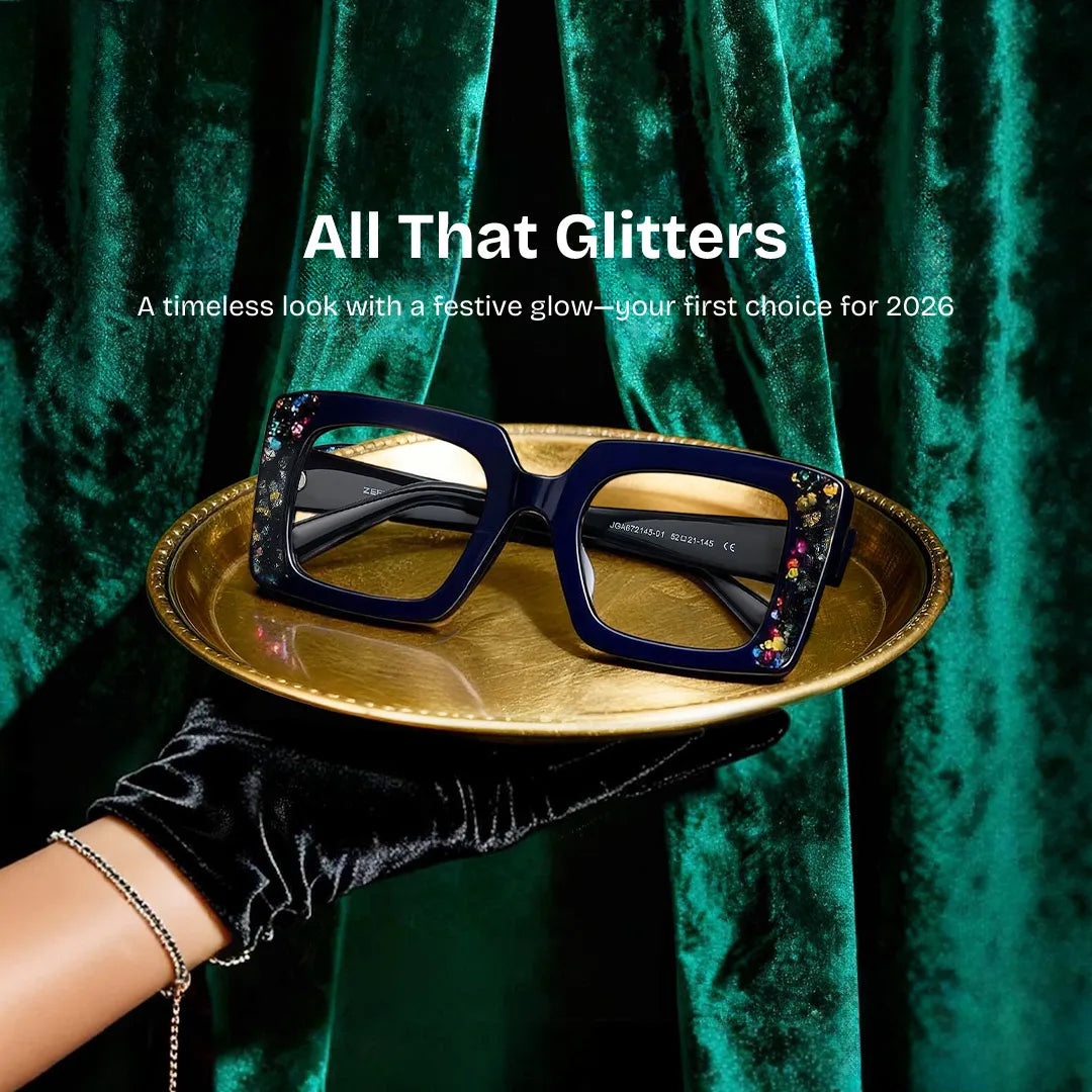 Sable Thick Black Square Frame Glasses with Colored Diamonds | ZEELOOL