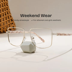 Geometric Gold pattern Eyeglasses- Felicity Metal Frame Glasses