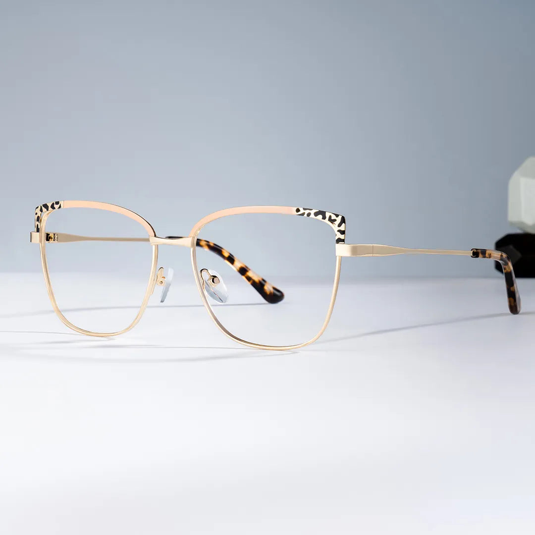 Square Metal Glasses With Pink and Tortoise Color
