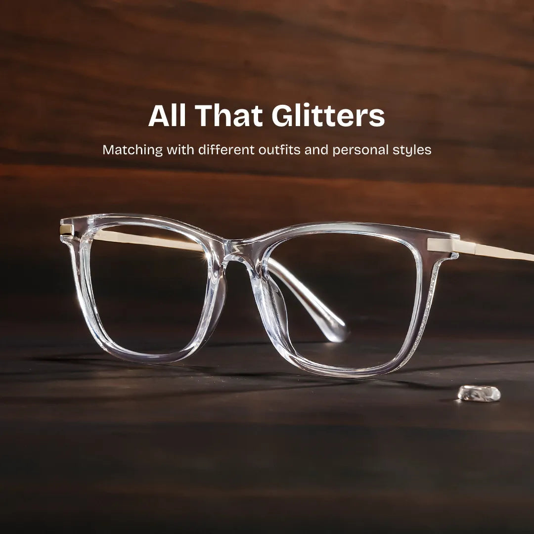 Selena Rectangle Clear White Glasses Bling Frames | ZEELOOL