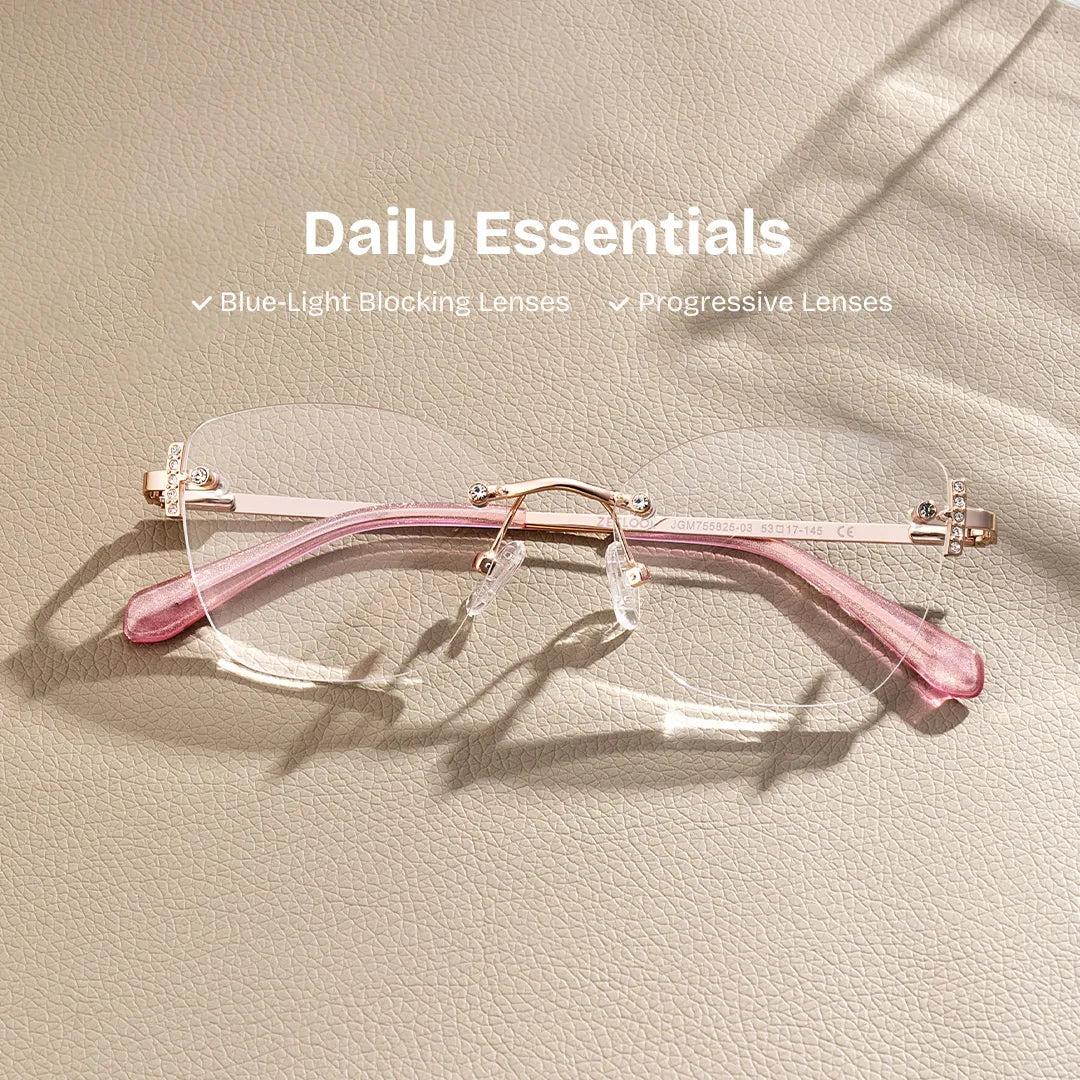 Pink Rectangle Jaxon Eyeglasses with Rimless | Zeelool