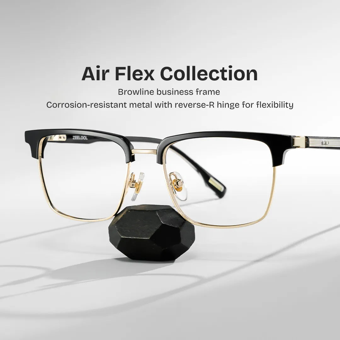 Audrey Black Eyeglasses with Gold Trim in Browline Shape | ZEELOOL