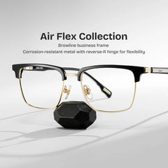 Audrey Black Eyeglasses with Gold Trim in Browline Shape | ZEELOOL