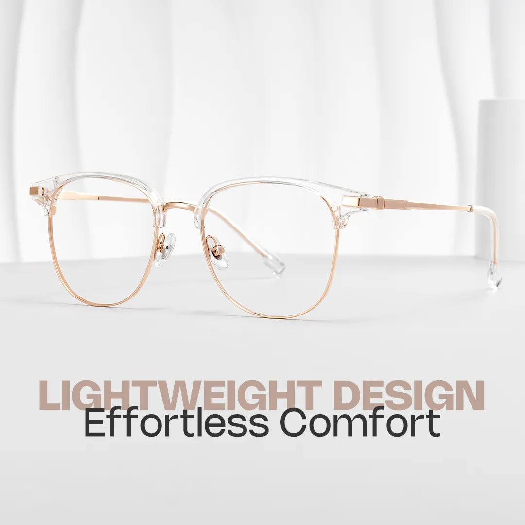 Oversized Browline Glasses With Clear and Rose Gold Color
