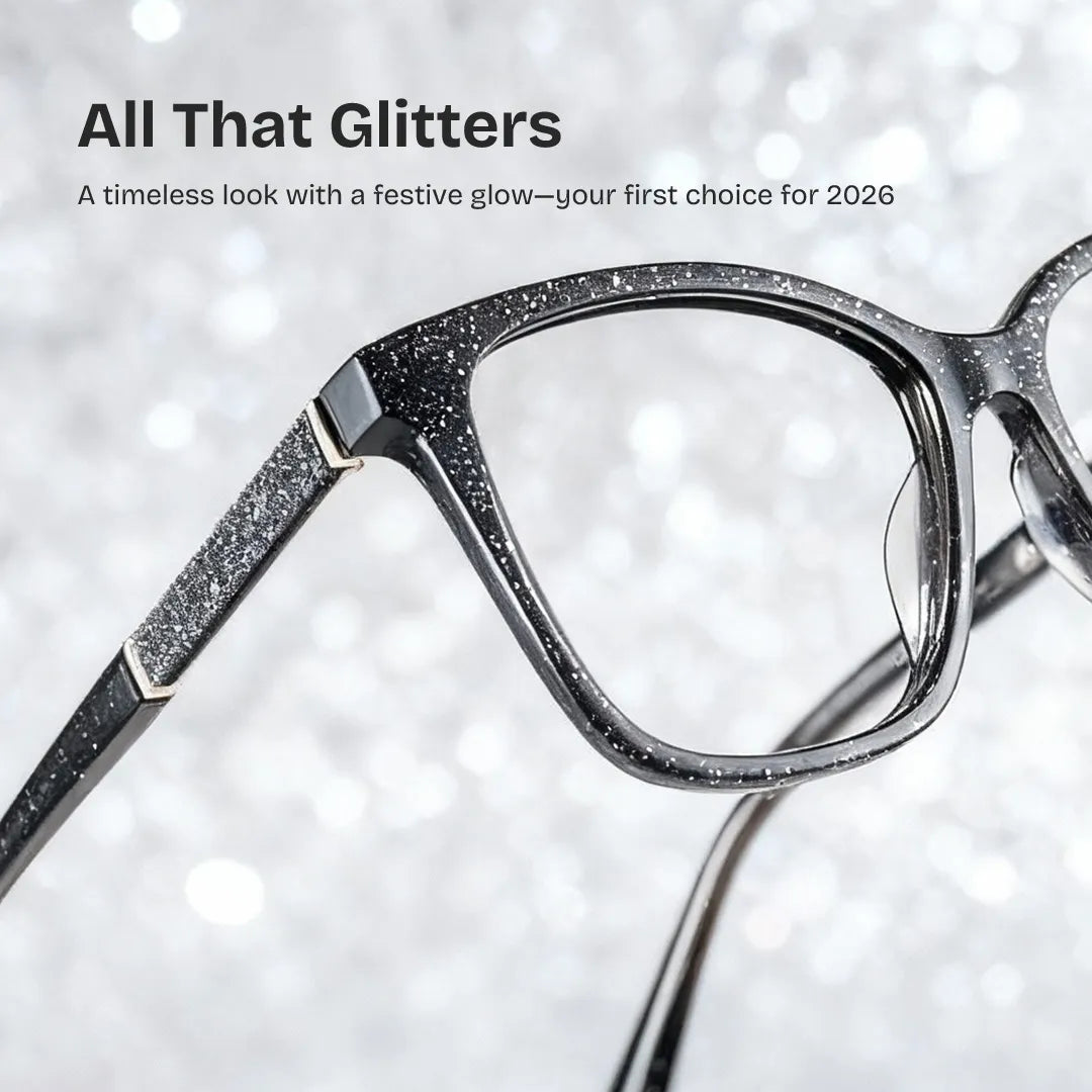 Finnian Square Black Glitter Glasses Frames for Women | ZEELOOL