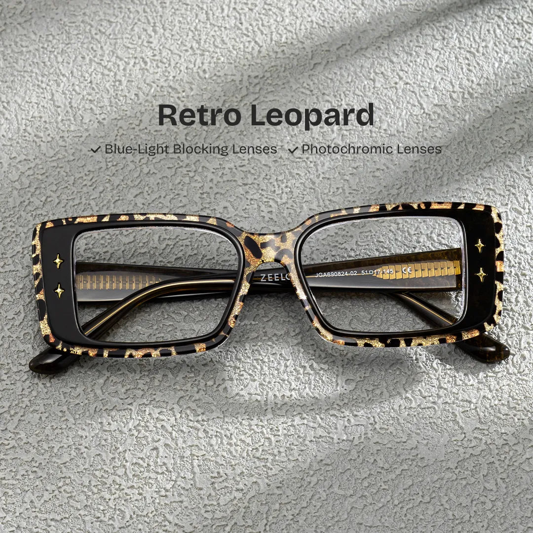 Women's Rectangle Eyeglasses Frames With Leopard Color