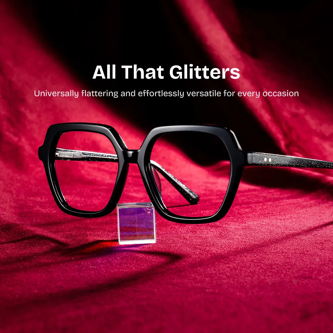 Devon Black Hexagon Glasses Frames with Dark Grey Sparkling | ZEELOOL