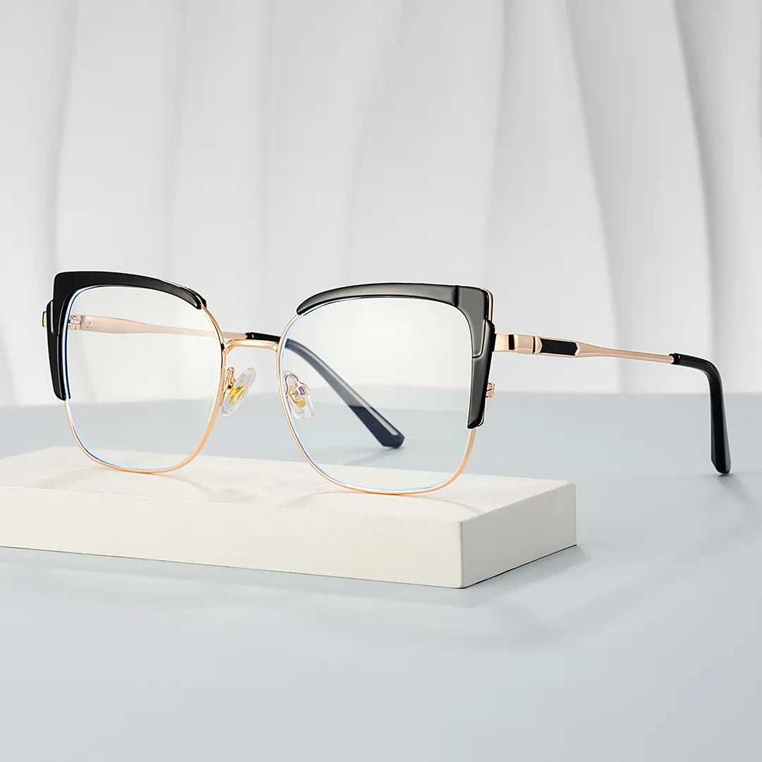 Black Thin Frame Glasses With Metal Material