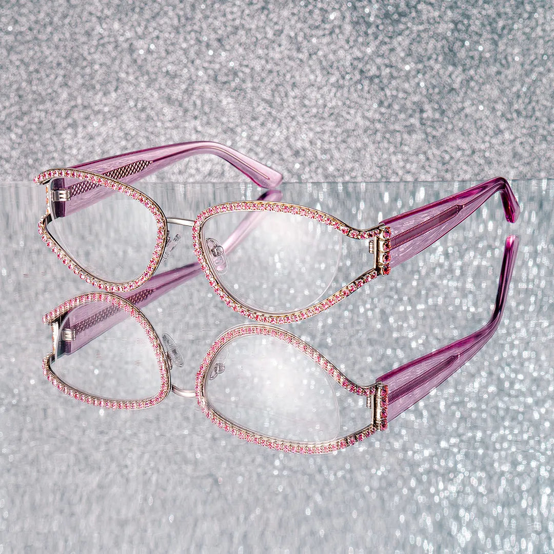 Ladies's Cat Eye Glasses With Shiny Pink Diamonds