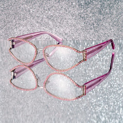 Ladies's Cat Eye Glasses With Shiny Pink Diamonds
