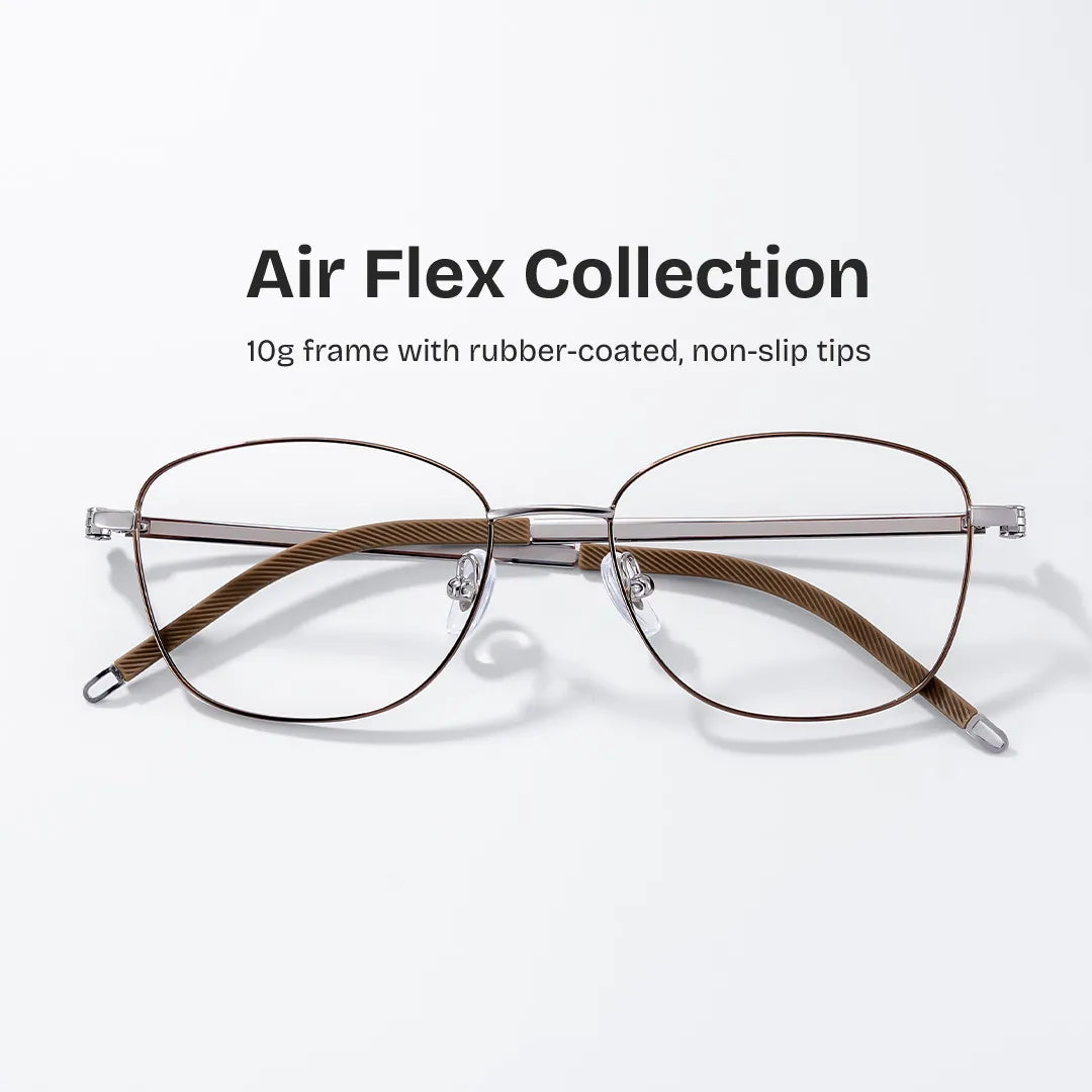 Nicole Brown Metal Glasses in Wide Rectangle Frames | ZEELOOL