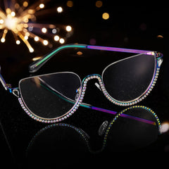 Half Frame Cat Eye Glasses With Shiny Diamonds