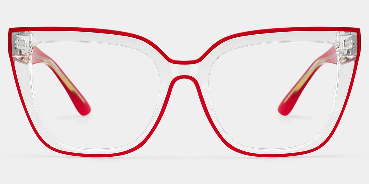 Mirta Square Glasses with Clear Frame and Red Edge