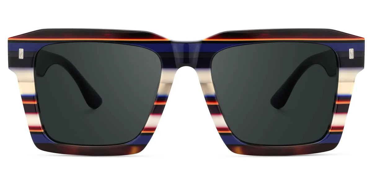 Large Square Frame Sunglasses With Blue and White Stripes