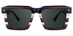 Large Square Frame Sunglasses With Blue and White Stripes