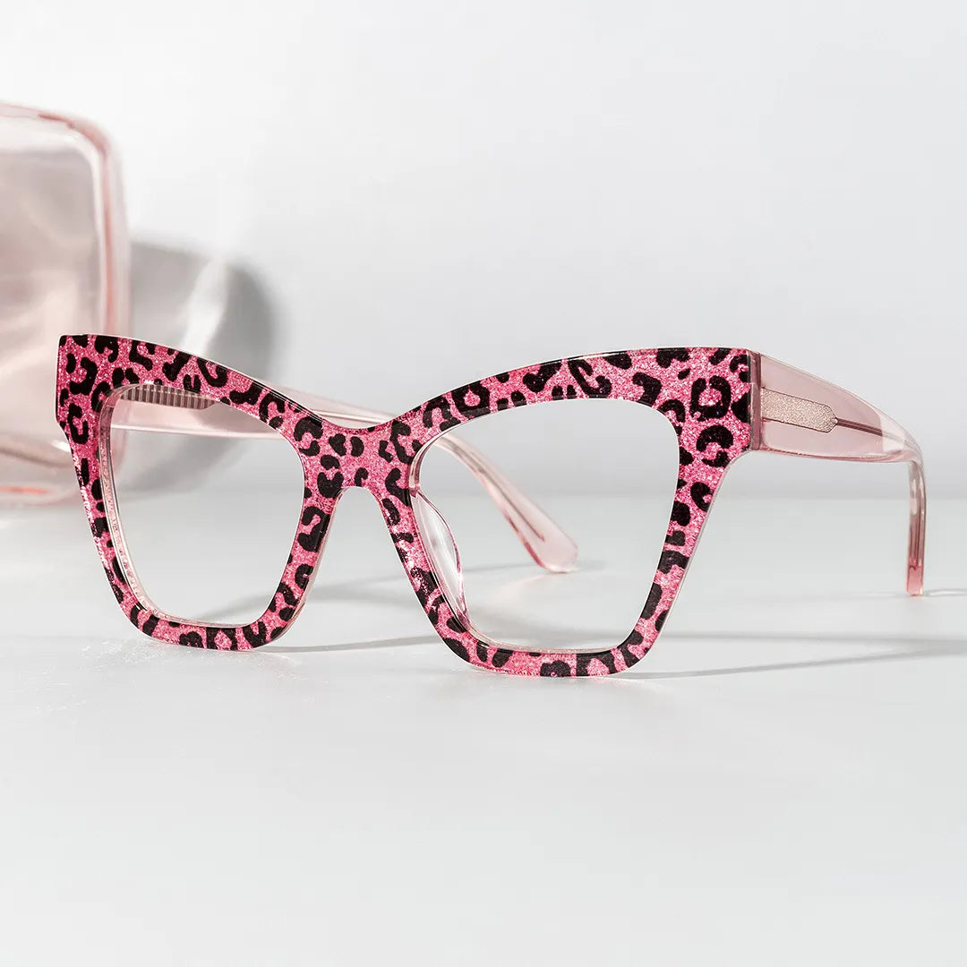 Designer Ansyah Cat Eye Pink Leopard Print Frame Glasses