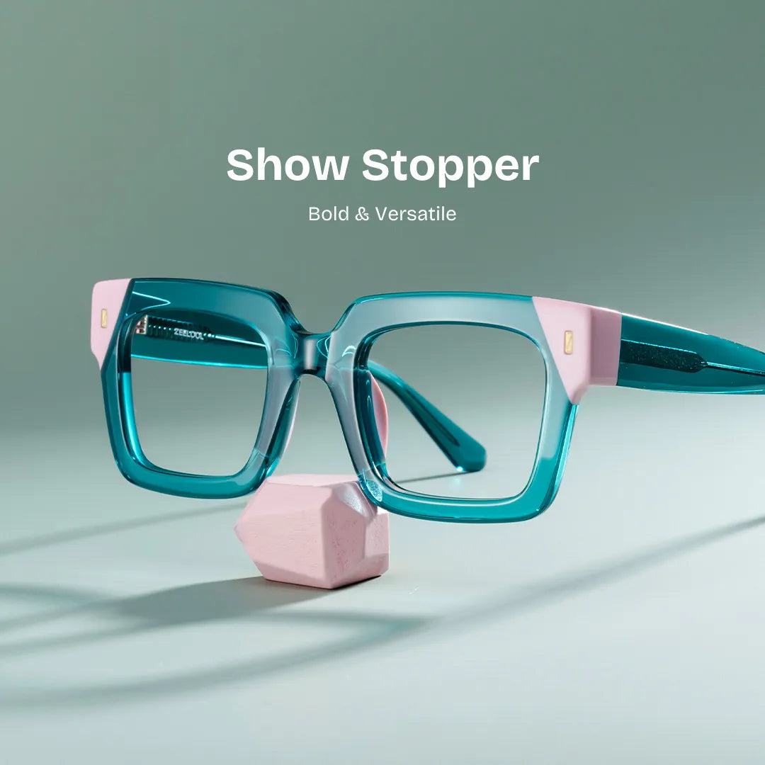 Square Green Pink Eyeglasses- Sarah Acetate Frame Glasses