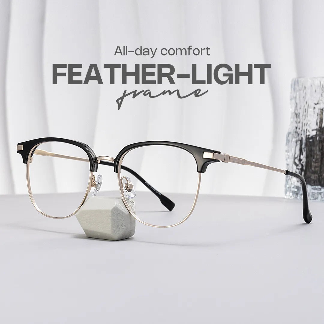 Oversized Browline Glasses With Black and Matte Gold Color