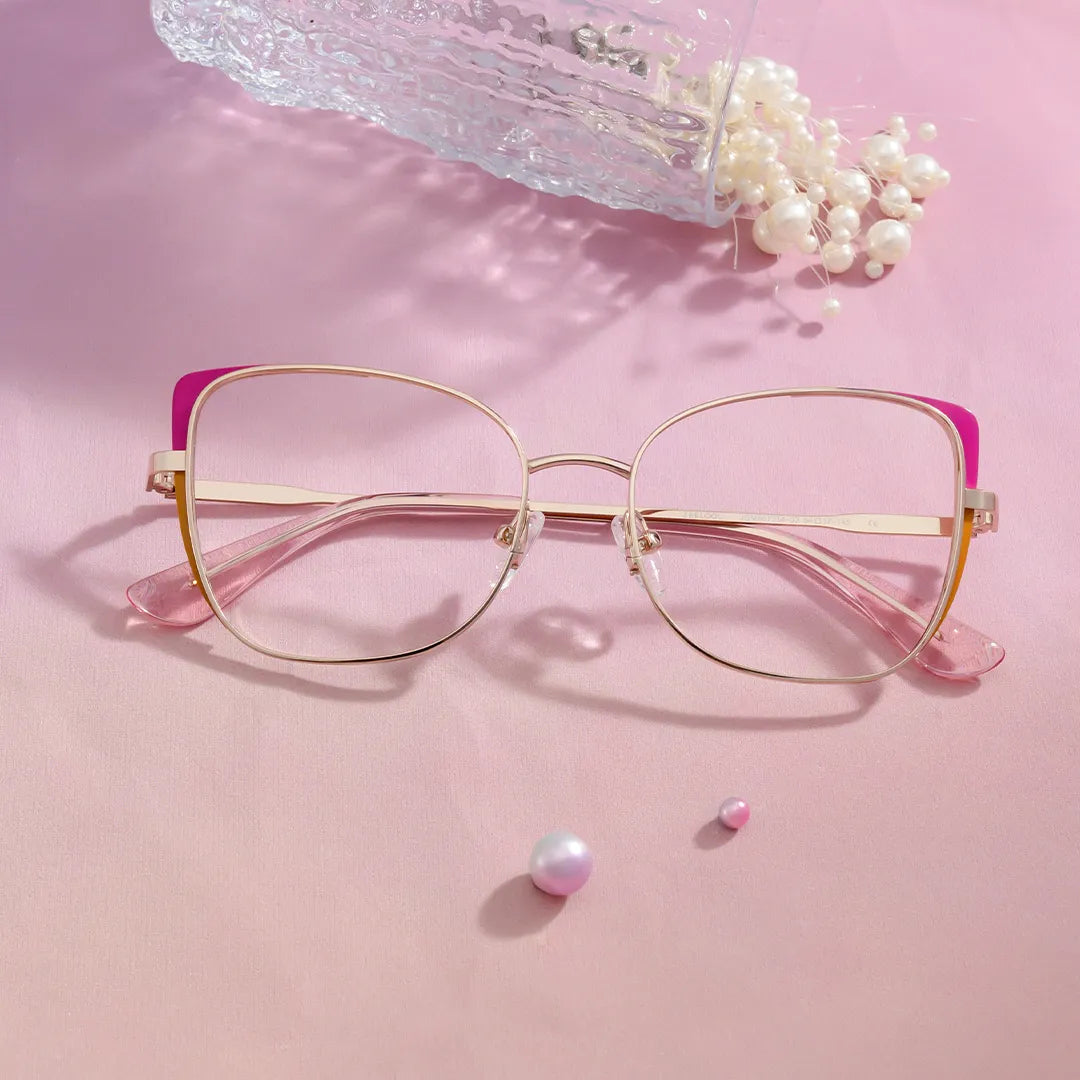 Tessa Pink Gold Frame Glasses with Cat eye Frame Online | ZEELOOL