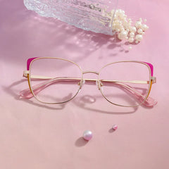 Tessa Pink Gold Frame Glasses with Cat eye Frame Online | ZEELOOL