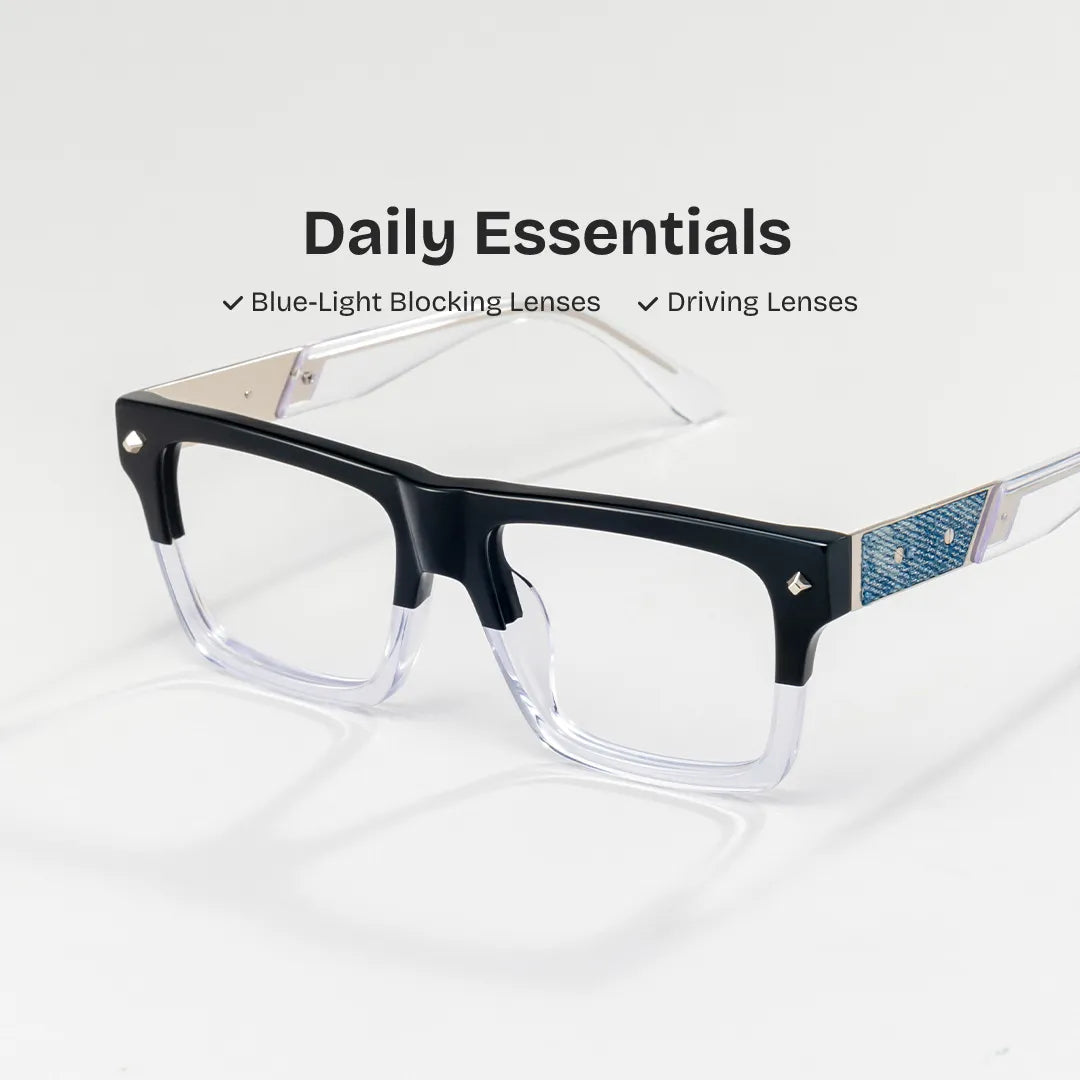 Trent Eyeglasses in Rectangle Black Clear Frame | Zeelool