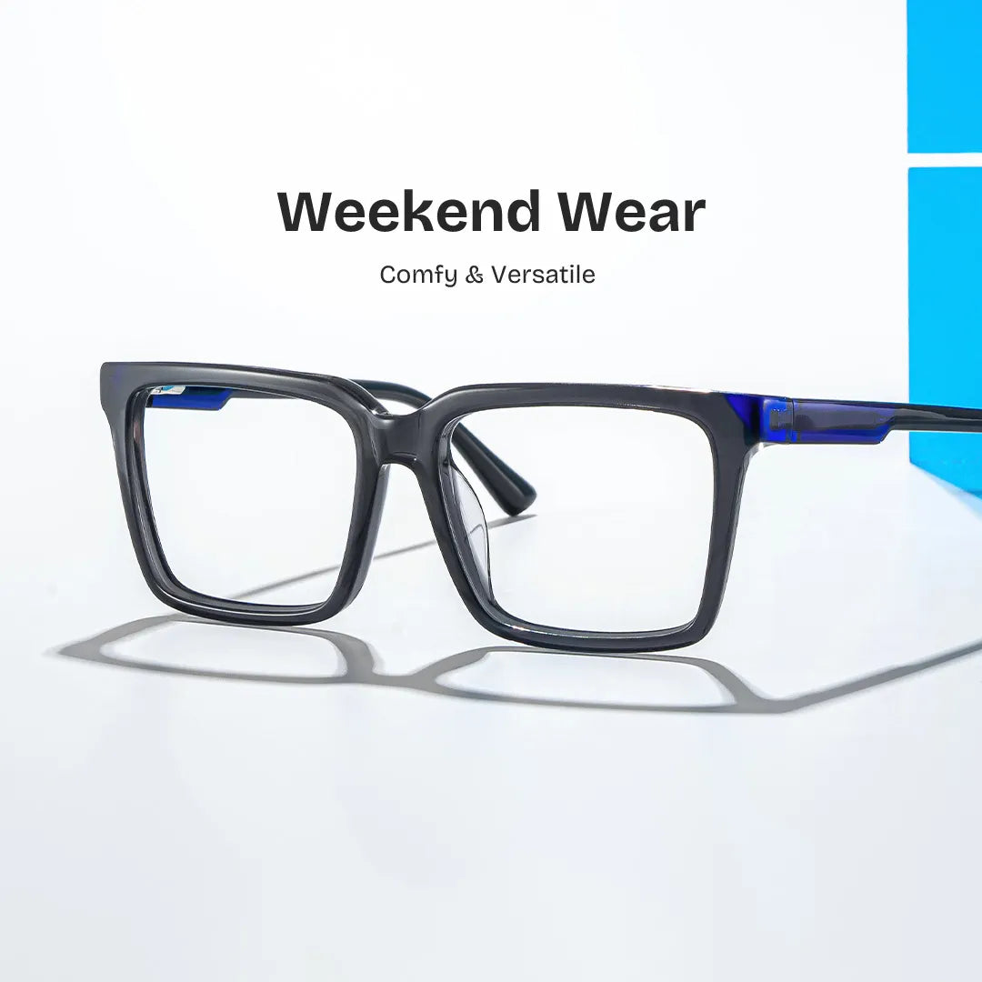 Rectangle Dark Gray Eyeglasses- Troy Acetate Frame Glasses