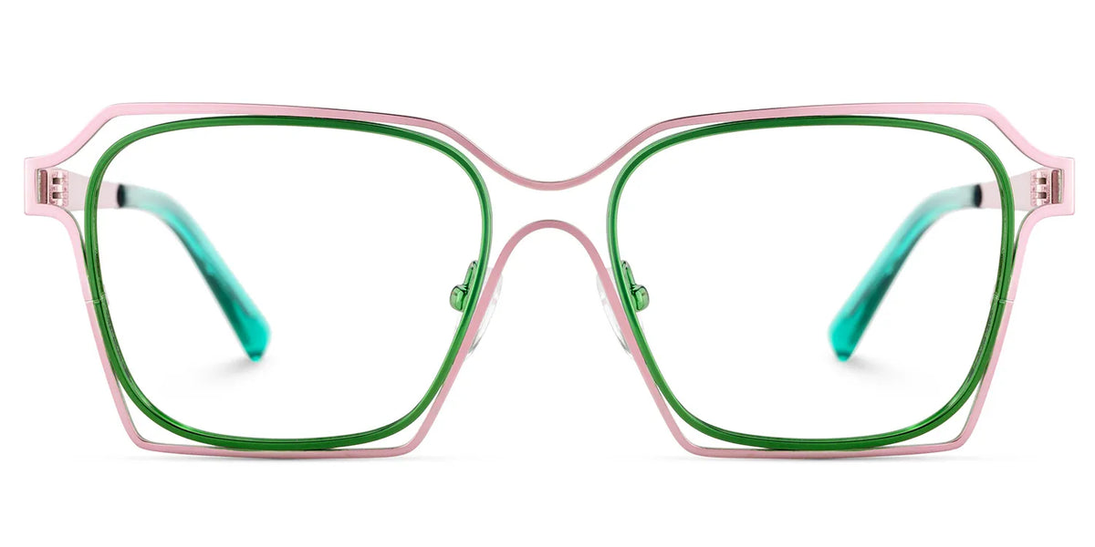 Foday Pink Green  Metal Frame Glasses With Geometric Shape