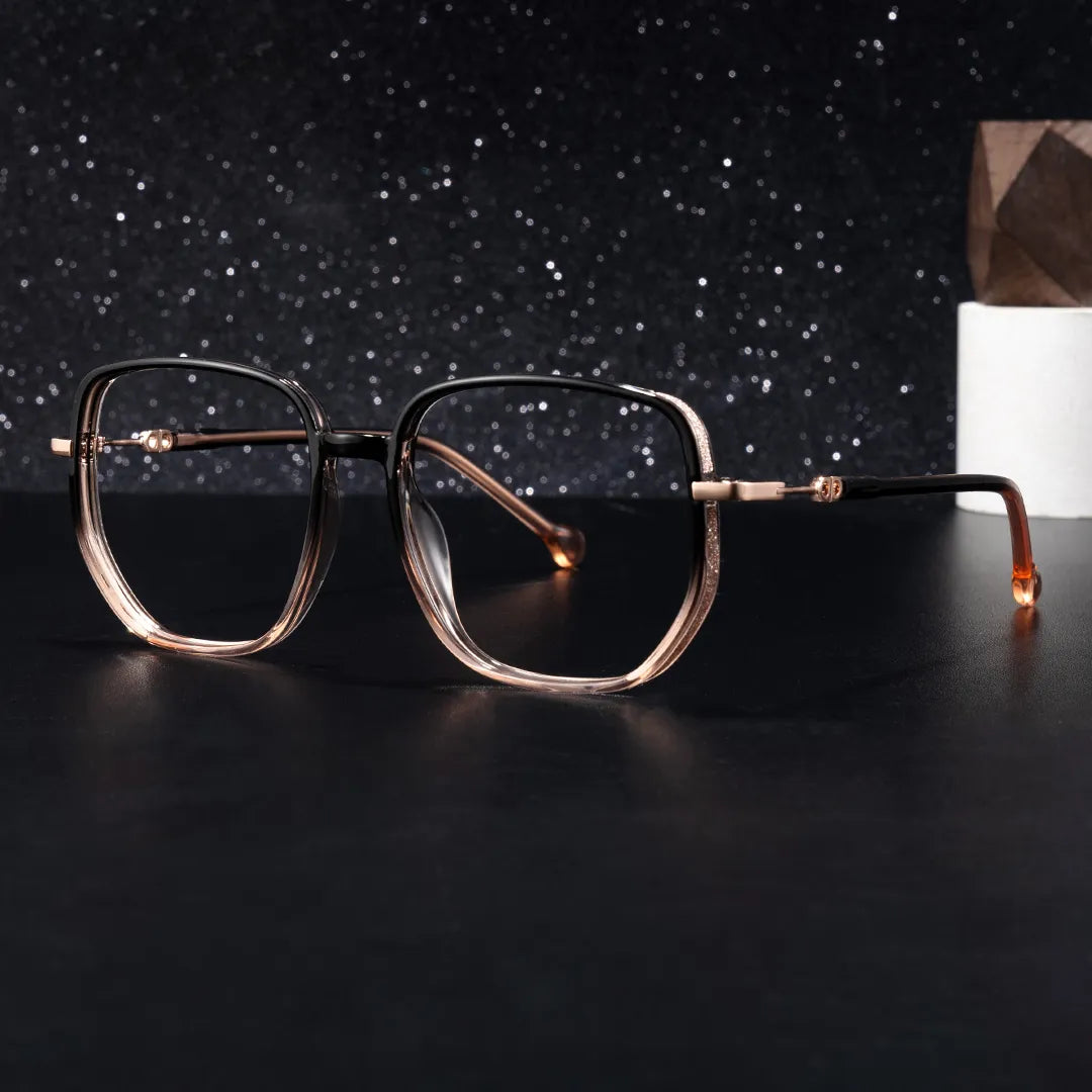 Joana Black and Beige Glasses in Geometric Wide Frame Design
