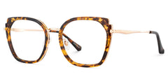 Tortoise Metal Frame Glasses With Wide Size For Women