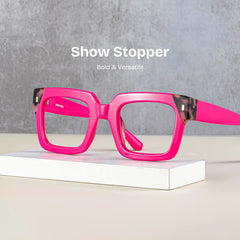 Square Pink Tortoise Eyeglasses- Sarah Acetate Frame Glasses