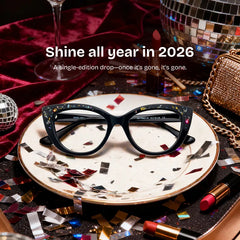 Elora Cat-Eye Black Glitter Glasses Frames with Diamond Chips | ZEELOOL