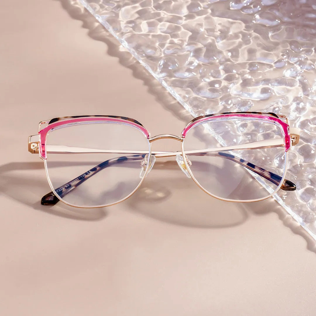 Samson Pink Square Glasses With Tortoiseshell Color-Block Design