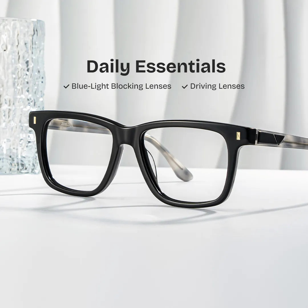 Rectangle Black Eyeglasses- Travis Acetate Frame Glasses