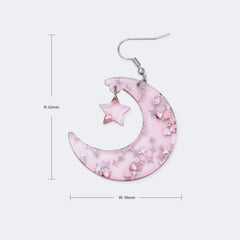 Pink Clear Moon Earrings with Sparkling Stars