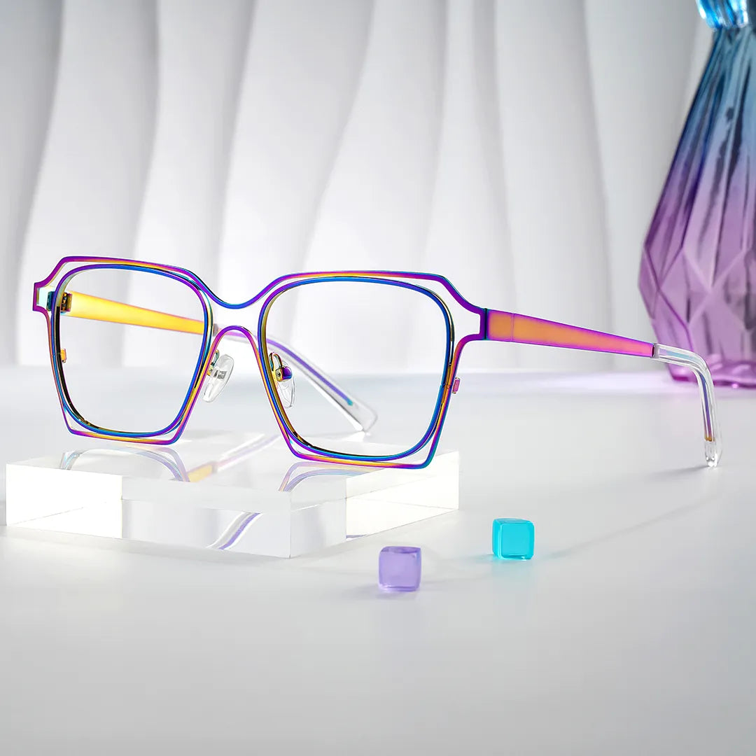 Foday Iridescent Frame Prescription Glasses with Geometric Shape