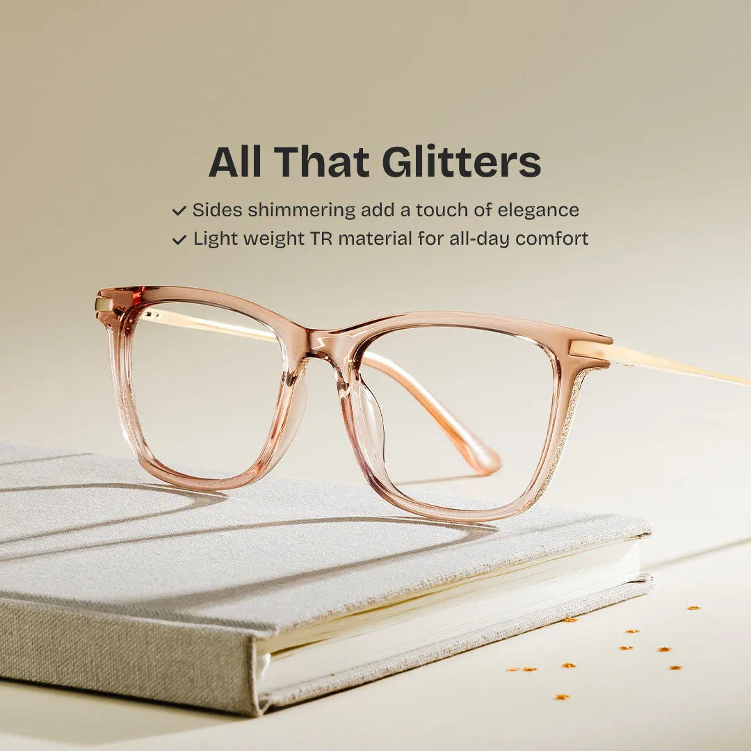 Selena Transparent Beige Rectangle Sparkling Frame Glasses | ZEELOOL