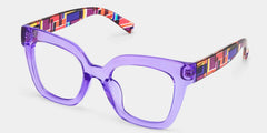 Malcolm Large Clear Purple Glasses with Colorful Plaid Arms | Zeelool