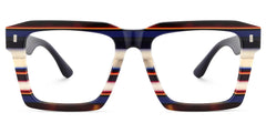 Large Square Frame Eyeglasses With Blue and White Stripes