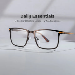 Rectangle Brown Eyeglasses- Roxana Metal Frame Glasses