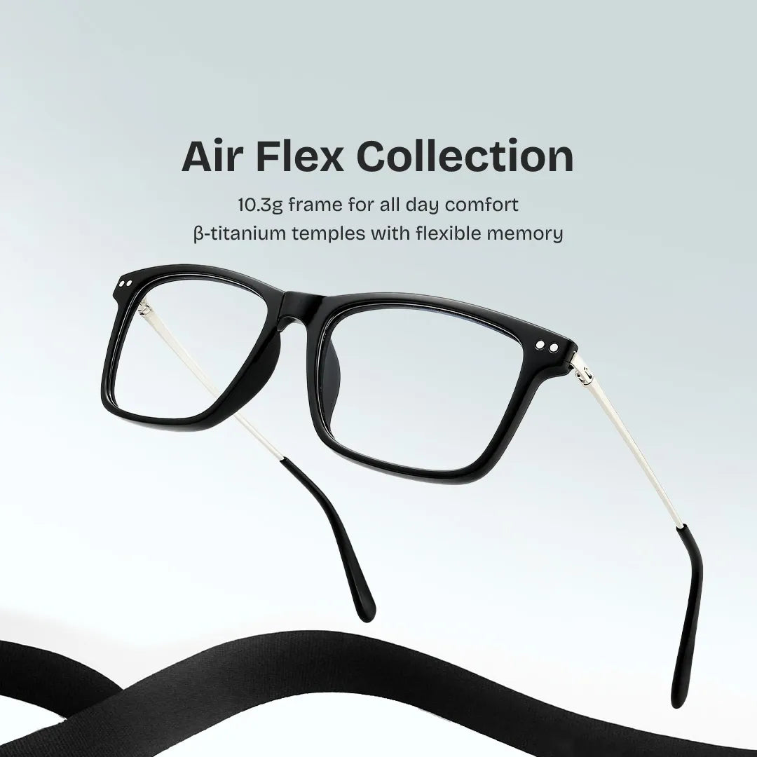 Eleanor Men's Black Rectangular Eyeglasses in TR90 for Men | ZEELOOL
