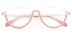 Half Frame Cat Eye Glasses With Shiny Pink Diamonds