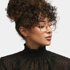 Diva Frame Glasses, Gold Glitter Sparkle Square Eyeglasses