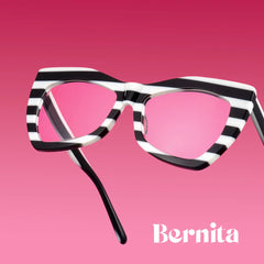 Bernita Geometric Black and White Striped Frames Glasses