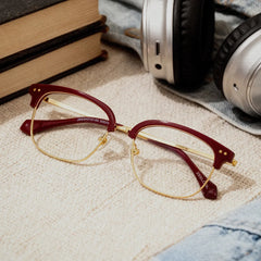 Nathan Red Frame Glasses with Browline Frame Online | ZEELOOL
