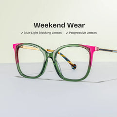Nico Eyeglasses in Square Green Pink Frame | Zeelool
