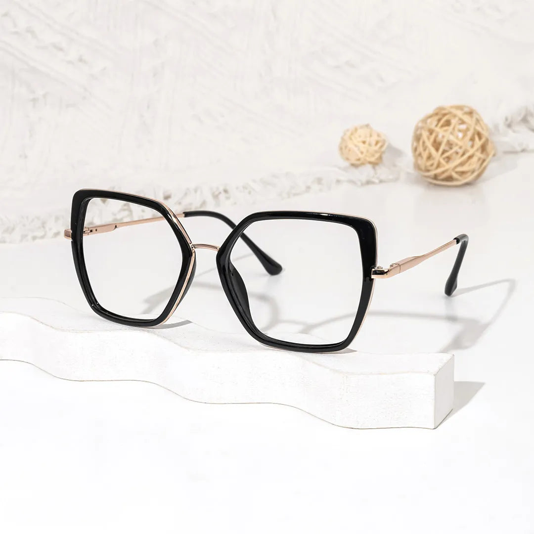 Geometric Keller Black Glasses deals -Zeelool Glasses
