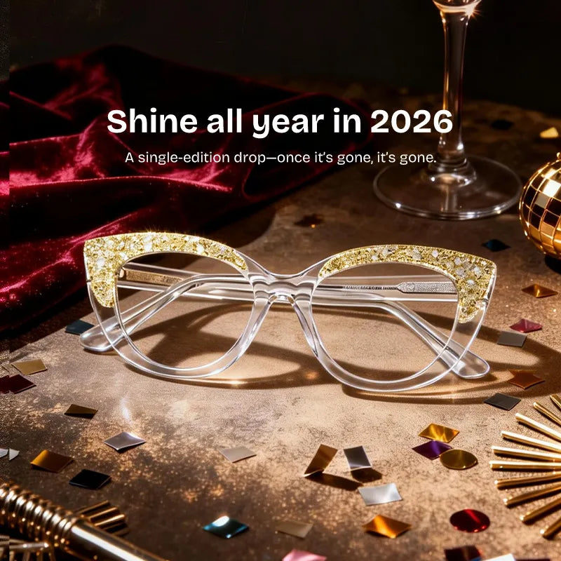 Elora Cat-eye Clear Glitter Glasses Frames Covere with Diamonds | ZEELOOL