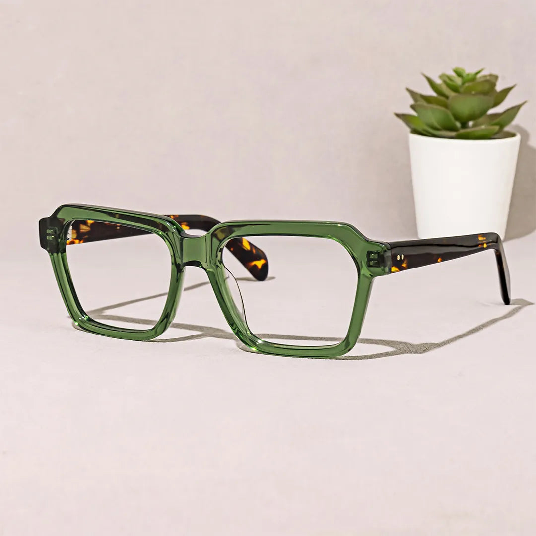 Richard Rectangle Green Eyeglasses and Tortoise Temples