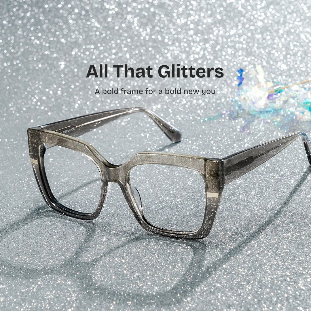 Mavis Square Gray Sparkle Glitter Eyeglass Frames | ZEELOOL