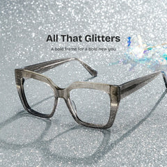 Mavis Square Gray Sparkle Glitter Eyeglass Frames | ZEELOOL
